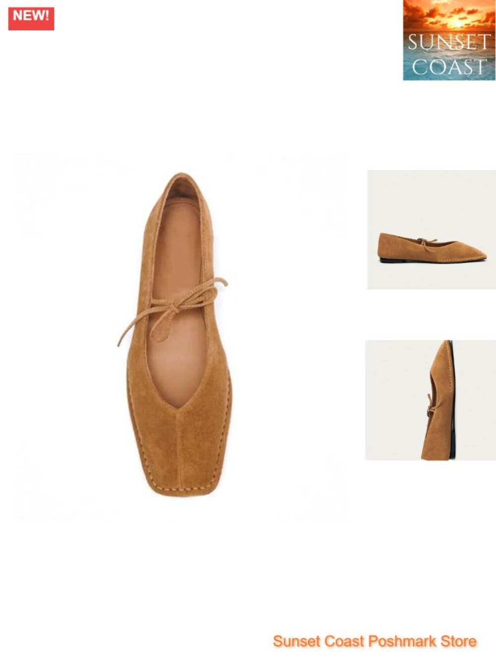 Lace Up Ballet Flats Suede Leather Square Toe Mary Jane Slip On Ballerina Shoes